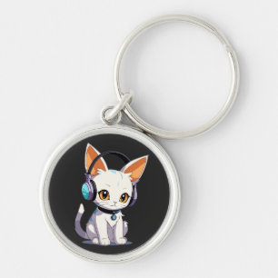 Kawaii Kitty mit stylischen Kopfhörern Schlüsselanhänger