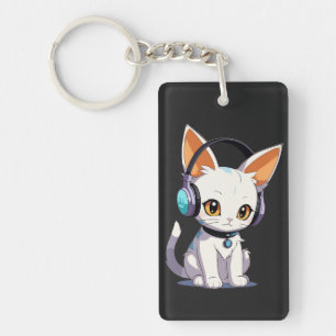 Kawaii Kitty mit stylischen Kopfhörern Schlüsselanhänger