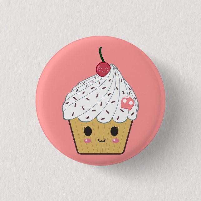 Kawaii kleiner Kuchen mit dem rosa Zuckerschädel Button (Vorderseite)