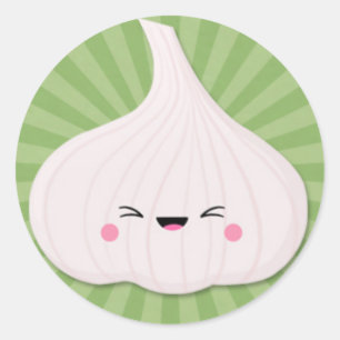 Kawaii Knoblauch-Birne auf grüner Sternexplosion Runder Aufkleber