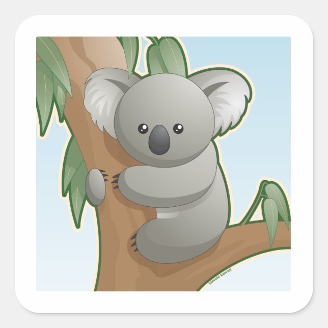 Kawaii Koala Quadratischer Aufkleber (Vorderseite)