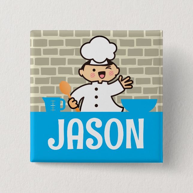 Kawaii Koch Kinder kochen Namensschild Abzeichen Button (Vorderseite)