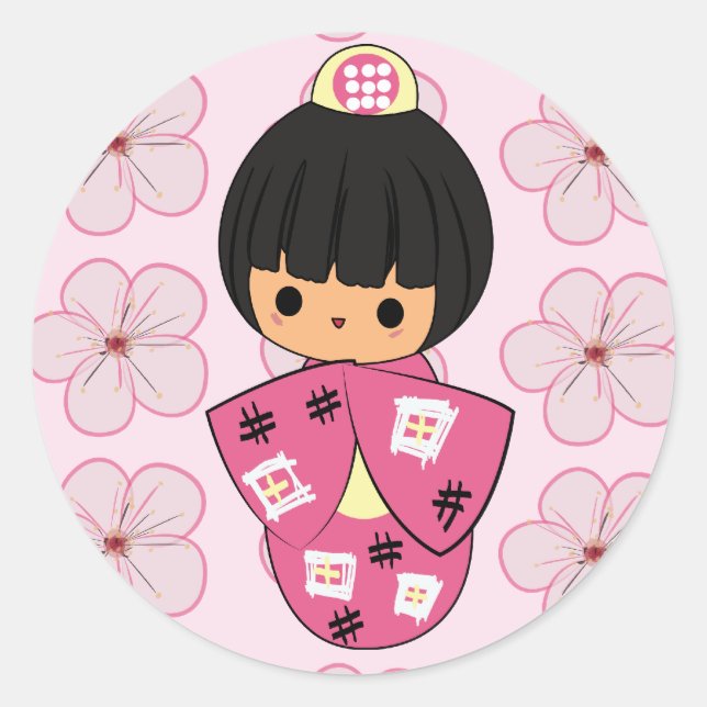 Kawaii Kokeshi Doll Aufkleber (Vorderseite)