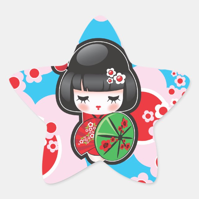Kawaii Kokeshi Doll Stern-Aufkleber (Vorderseite)
