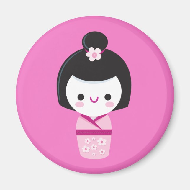 Kawaii Kokeshi - Pink Magnet (Vorne)