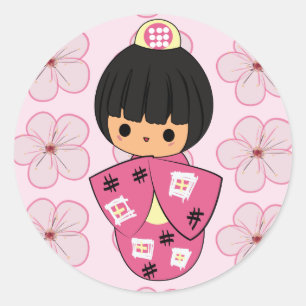 Kawaii Kokeshi Puppenaufkleber Runder Aufkleber