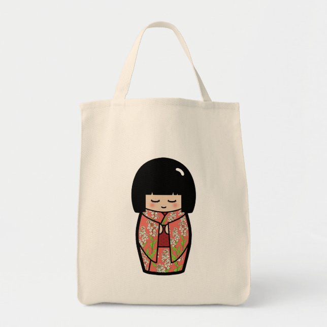 Kawaii Kokeshi (rosa) japanische Tragetasche (Vorne)