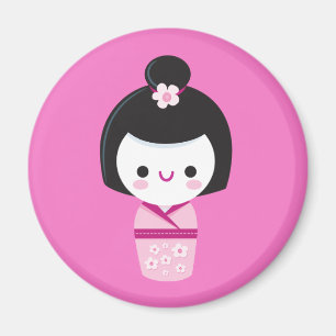 Kawaii Kokeshi - rosa Magnet