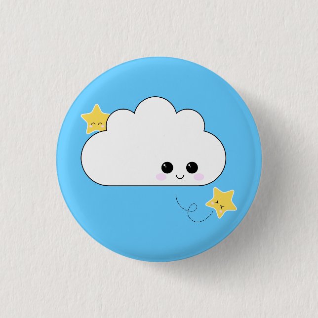 Kawaii Kokeshi Wolken-Button Button (Vorderseite)