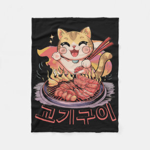 Kawaii Korean Cat Eating Grillen Fleecedecke