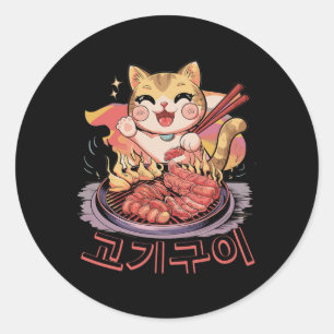 Kawaii Korean Cat Eating Grillen Runder Aufkleber