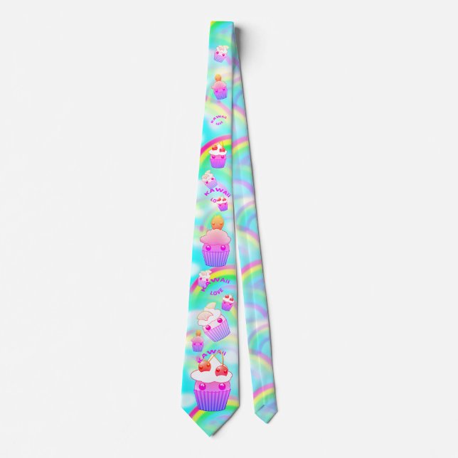 Kawaii Krawatte mit Pastellregenbogen und kleinen (Vorderseite)