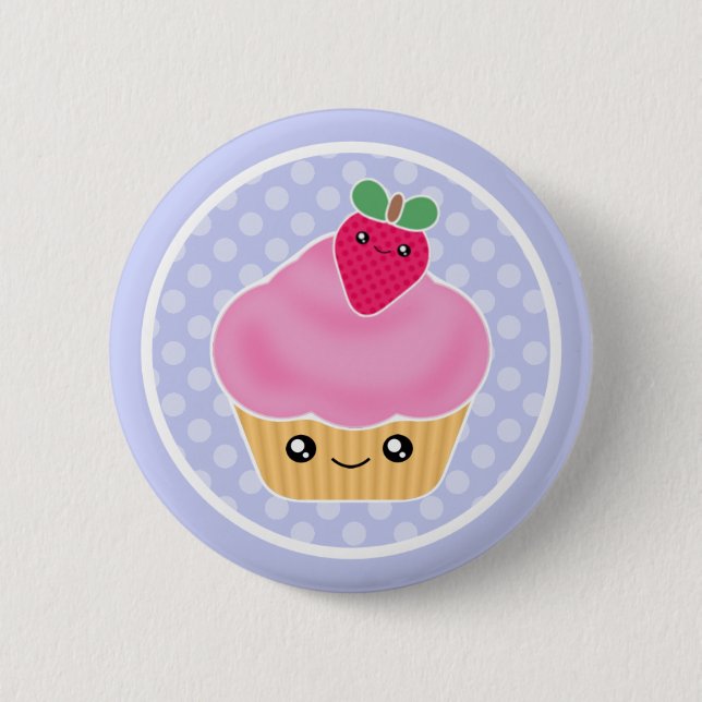 Kawaii Kuchen-Erdbeere Button (Vorderseite)
