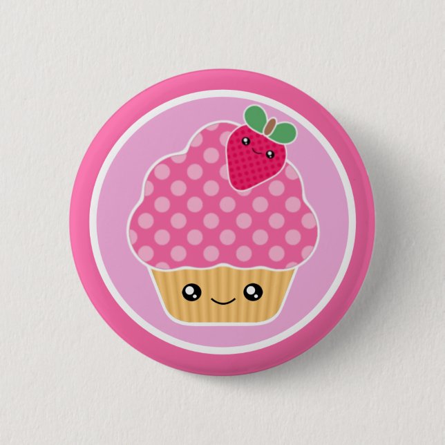 Kawaii Kuchen-Erdbeere Button (Vorderseite)