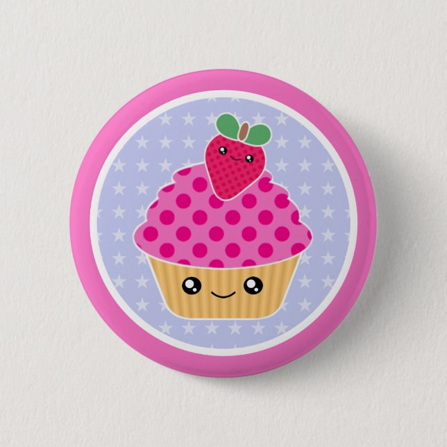 Kawaii Kuchen-Erdbeere Button (Vorderseite)