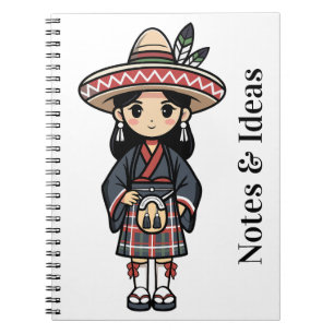 Kawaii-Kulturelles-Mädchen-Illustration Notizblock