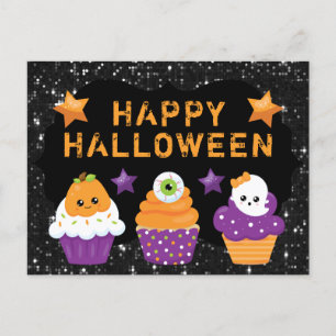 Kawaii Kürbis Augapfel Geist Cupcakes Halloween Postkarte