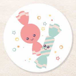 Kawaii lächelnd Candy Round Paper Untersetzer