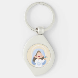 Käwaii lächelnd Jungfrau Mary mit Blume - Beige Schlüsselanhänger