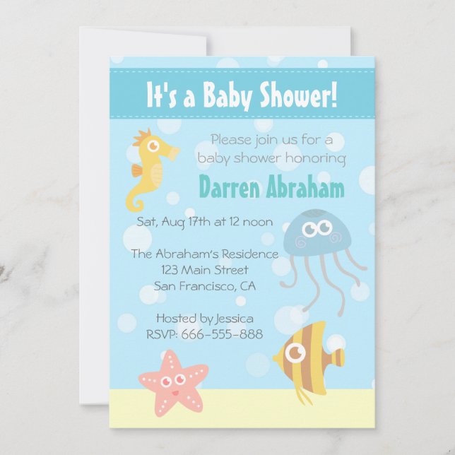 Kawaii laden Unterwasserthema-Babyparty ein Einladung (Vorderseite)