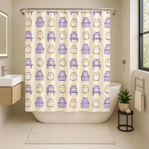 Kawaii Lavendel Dicke Katze Pastell Duschvorhang