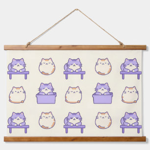 Kawaii Lavendel Dicke Katze Pastell Süße Leinwand Wandteppich Mit Holzrahmen