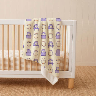 Kawaii Lavender Chonky Cat Pastel Cozy Sherpa Blan Sherpadecke