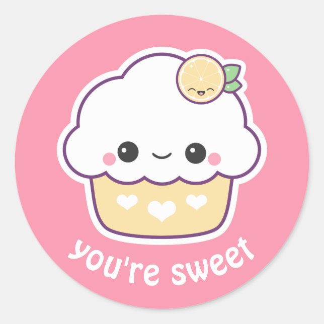 Kawaii Lemon Cupcake Runder Aufkleber (Vorderseite)