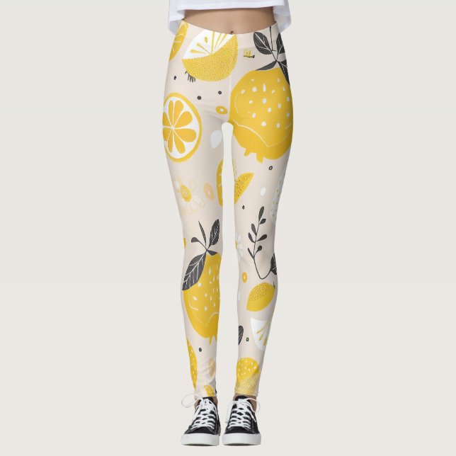 Kawaii Lemon Pattern Leggings (Vorderseite)