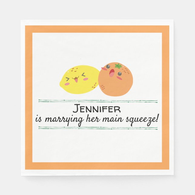 Kawaii Lemon und Orange Citrus Theme Brautparty Serviette (Vorderseite)