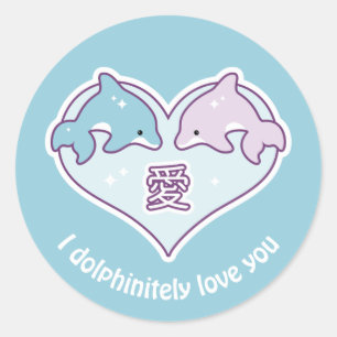 Kawaii Liebe-Delphine Runder Aufkleber