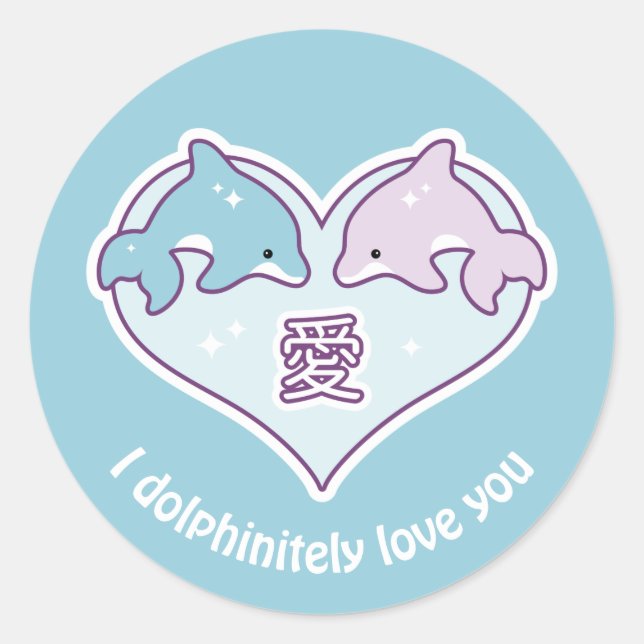 Kawaii Liebe Dolphins Runder Aufkleber (Vorderseite)
