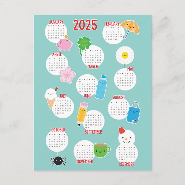 Kawaii Life 2025 Kalender Postkarte (Vorderseite)