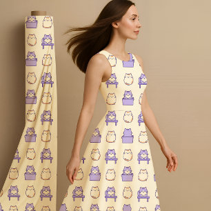 Kawaii Lila Dicke Katze Pastell Süß Stoff Druck