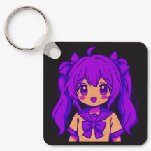 Kawaii Lila Haar Anime Mädchen Schlüsselanhänger &