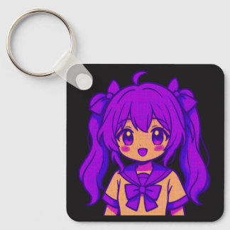 Kawaii Lila Haar Anime Mädchen Schlüsselanhänger &