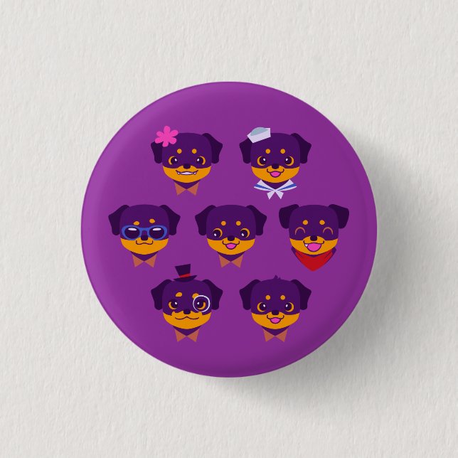 Kawaii lila Rottweiler Welpen-Muster Button (Vorderseite)