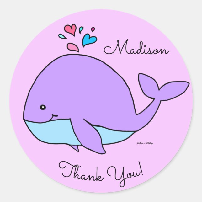 Kawaii Lila Whale Maßgeschneidert Runder Aufkleber (Vorderseite)