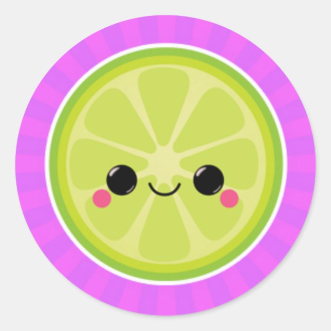 Kawaii Limon auf Lila Sternexplosion Runder Aufkleber (Vorderseite)