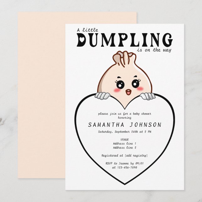 Kawaii Little Dumpling Dim Sum White Baby Shower Einladung (Vorne/Hinten)