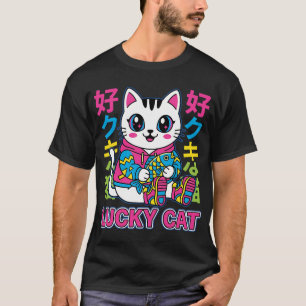 Kawaii Lucky Cat Japanischer Streetwear Chibi-Mask T-Shirt