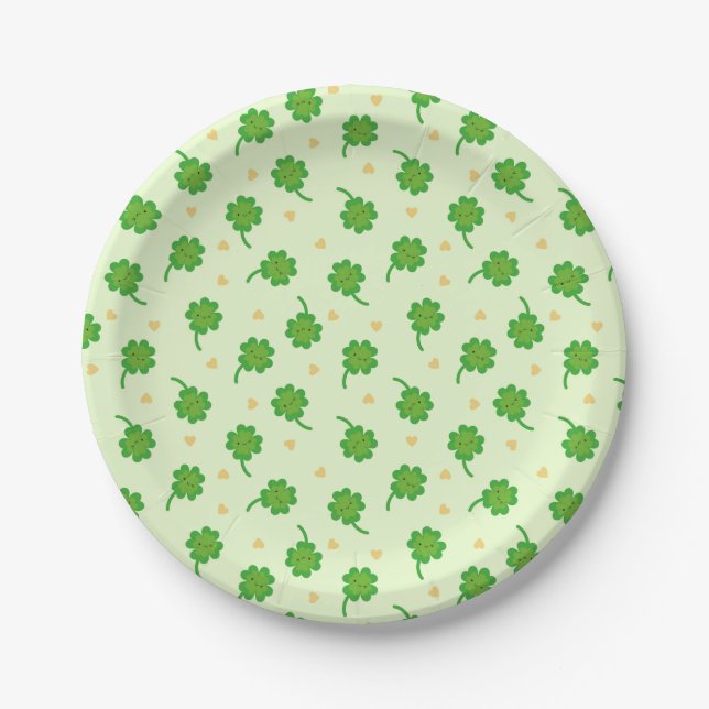 Kawaii Lucky Clover Pappteller (Vorderseite)