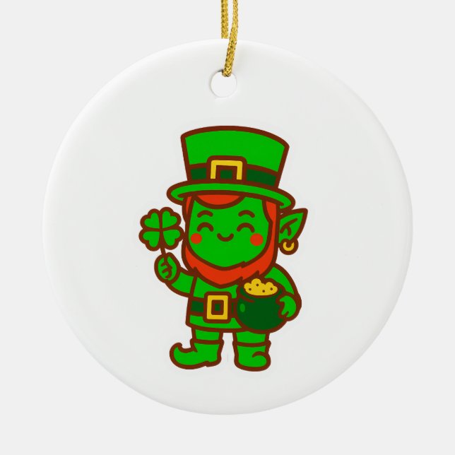 Kawaii Lucky Leprechaun Keramik Ornament (Vorne)