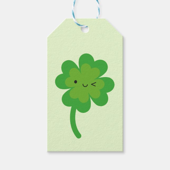Kawaii Lucky Vierblättriges Kleeblatt Geschenkanhänger (Vorderseite)