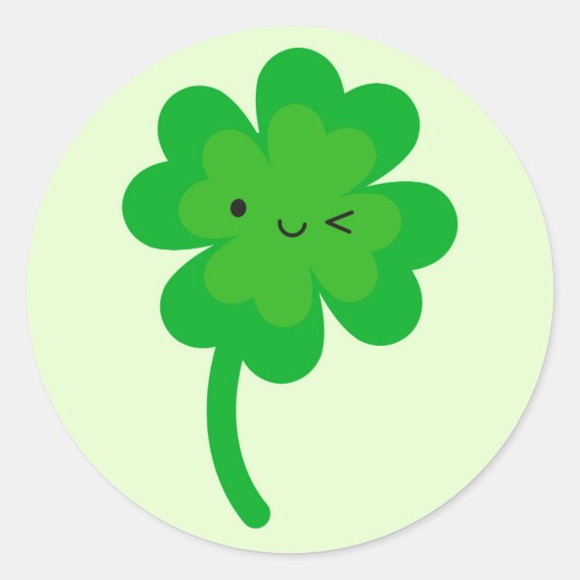 Kawaii Lucky Vierblättriges Kleeblatt Runder Aufkleber (Vorderseite)