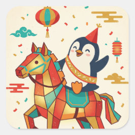 Kawaii Lunar Parade | Year of the Horse Quadratischer Aufkleber
