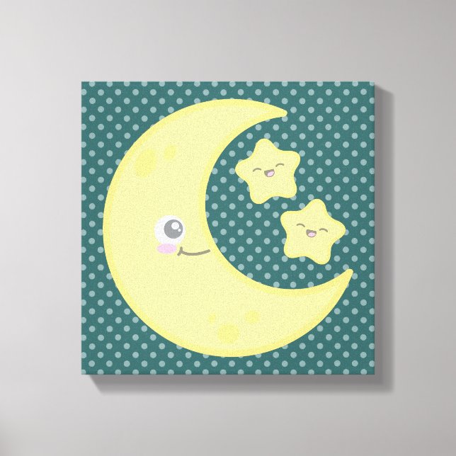Kawaii Lune et les étoiles toile enveloppée (Recto)
