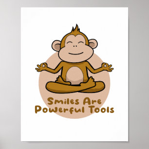 Kawaii lustiger brauner Affe lächelt und macht Yog Poster