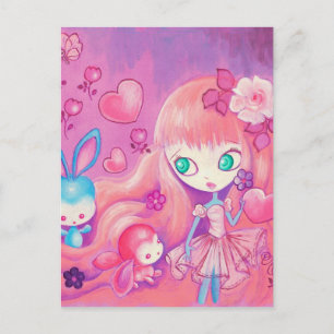 Kawaii Mädchen mit süßen Kaninchen Postkarte