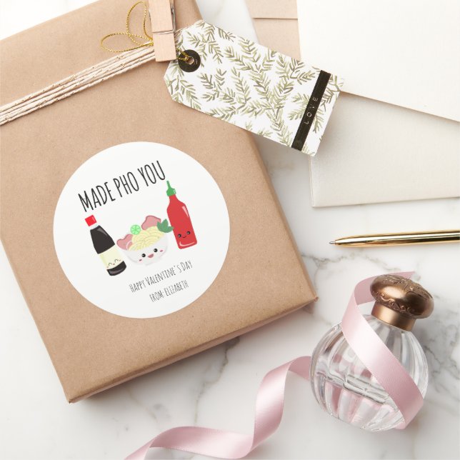 Kawaii Made Pho Each Other Valentine's Day Noodles Runder Aufkleber (Schenken)